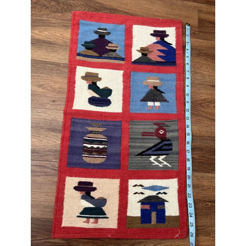 Handmade In Ecuador Handwoven Wool Bird‎ Tapestry Wall Hanging Rug Folk Art 26